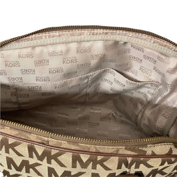 Michael Kors MK Signature Large Satchel Brown & Tan Jacquard Bag - Picture 9 of 15